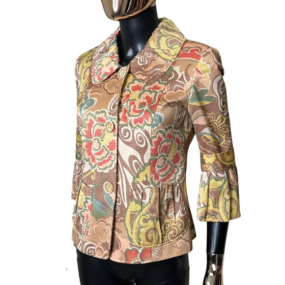 Lafayette 148 Floral Brocade Peplum Jacket Ruffle Sleeve Size 2 Fits Oversized - Picture 7 of 13